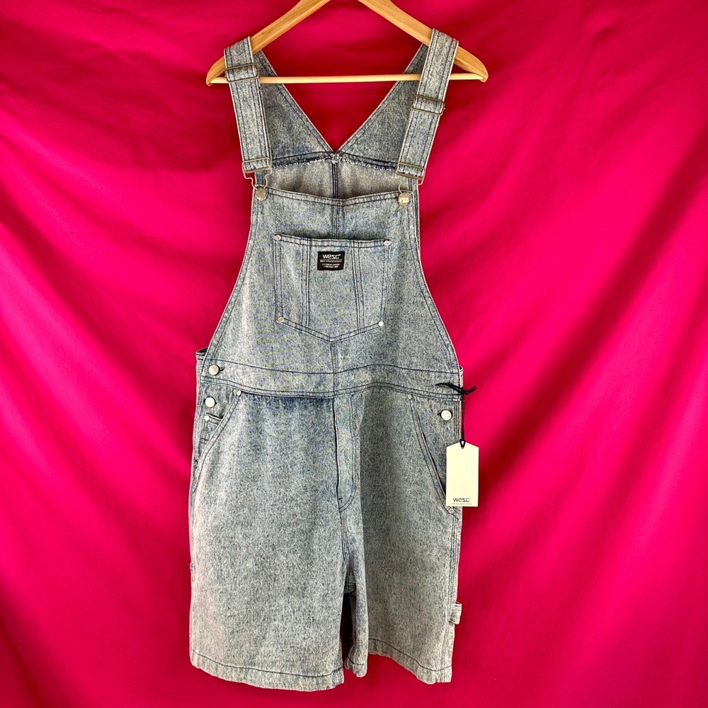 WeSC‎ Denim Bib Overall Shorts XL Unisex Light Wash Streetwear Overalls NWT
